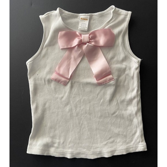 Gymboree Tank Top Girls 7 Ribbed White Large Pink Bow - Picture 1 of 5